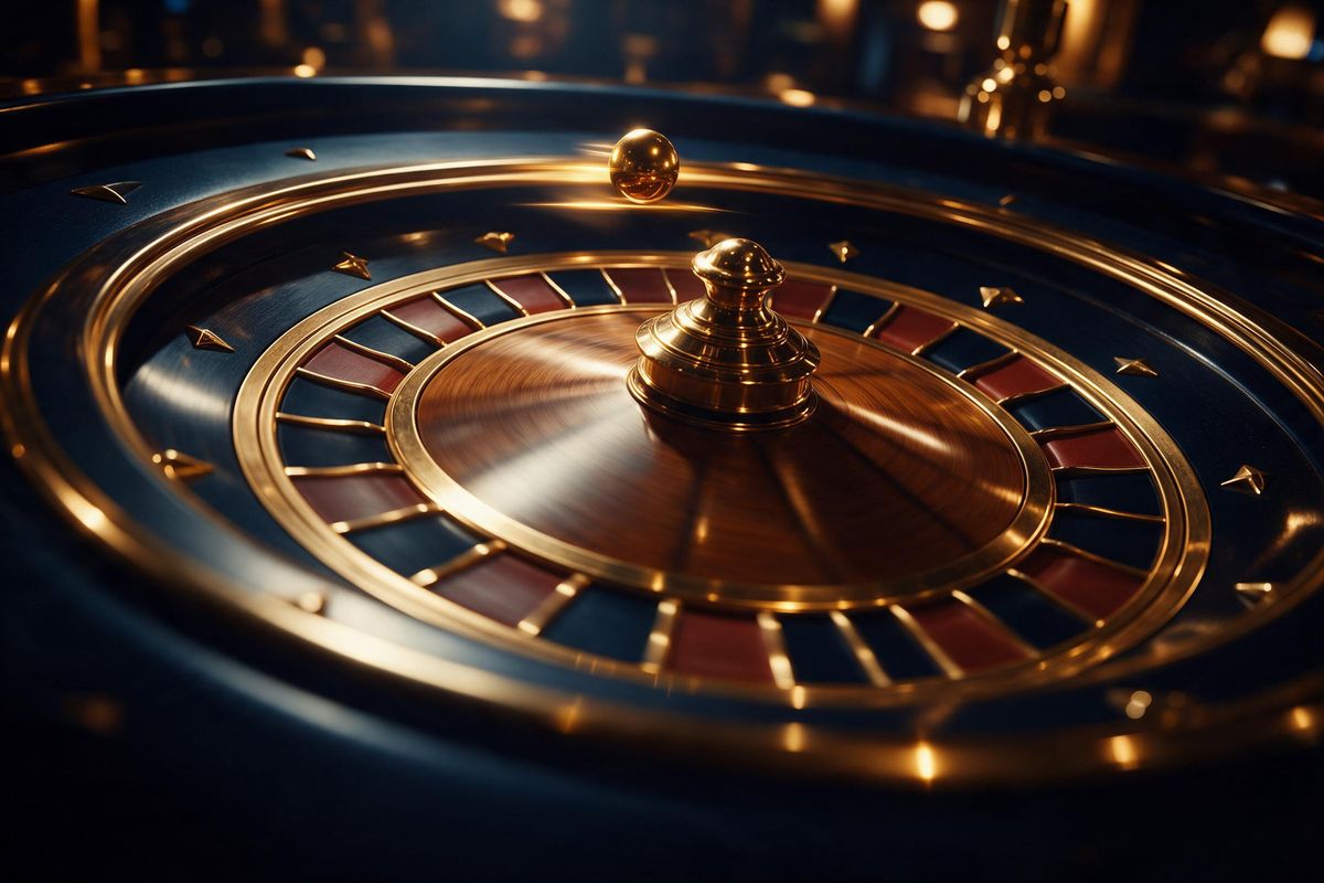 Roulette wheel in motion with a golden ball
